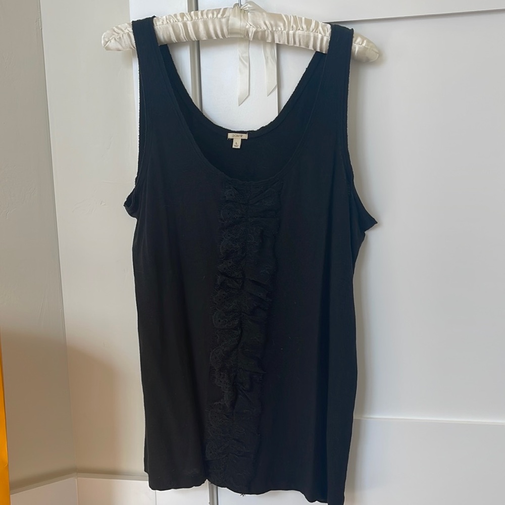J. Crew Black Tank with Lace and Silk Ruffle